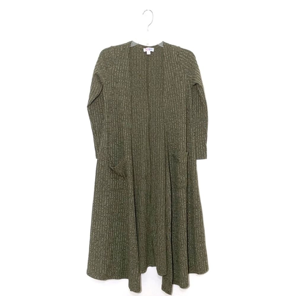 Lularoe Solid Green Ribbed Sarah Duster Cardigan - image 1